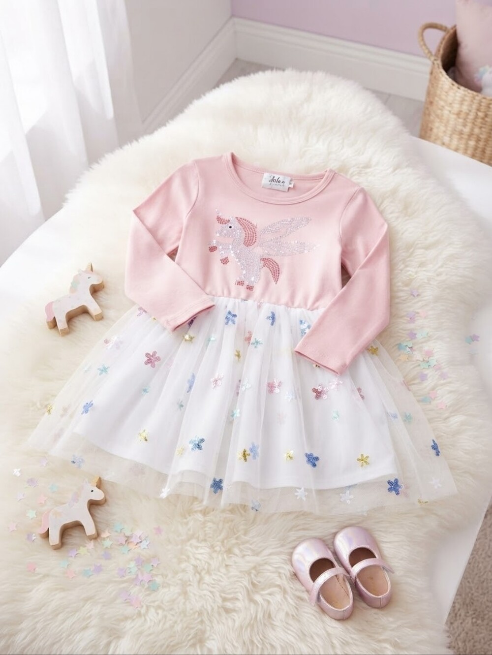 Lola the Boys Pink Sparkly Unicorn Pegasus Tutu Dress Sequin Stars Size 4 Costum